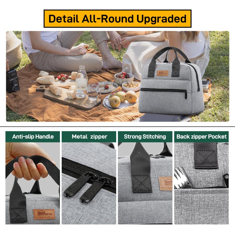 HOMESPON Insulated Lunch Bag for Women Men Lunch Box Cooler Lunch Tote for Work Picnic (Grey) - Image 4